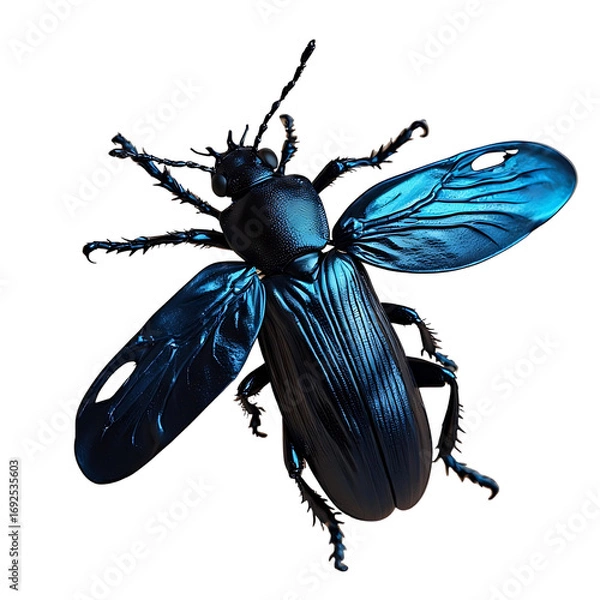 Fototapeta Close-up macro vector illustration of a variety of isolated winged insects like a wasp, fly, and a blue bug on a white background.