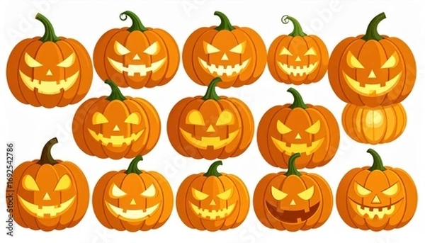 Fototapeta A seamless vector illustration featuring a spooky jack-o'-lantern pumpkin set for a fun Halloween and autumn celebration background