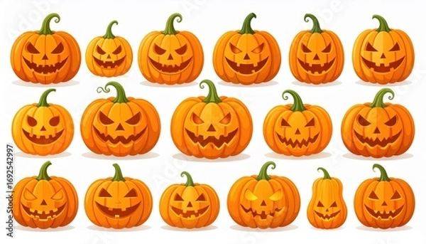 Fototapeta A seamless vector illustration featuring a spooky jack-o'-lantern pumpkin set for a fun Halloween and autumn celebration background