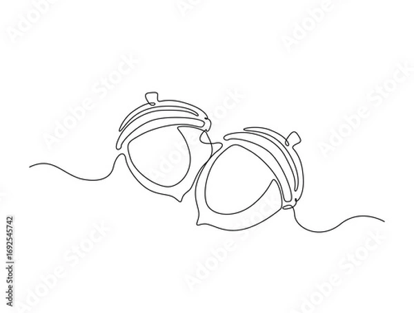Fototapeta Continuous one line drawing of acorn, the nut of the oaks. Acorn nut monoline illustration. Editable vector.