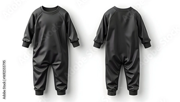 Fototapeta Black Baby Onesie Front and Back View for Mockup