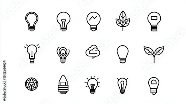 Fototapeta A set of stylized light bulb icons symbolizing technological progress  These graphic elements convey the concept of innovation bright ideas and sustainable energy solutions