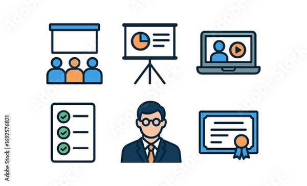 Obraz Professional business and education icons on dark interface