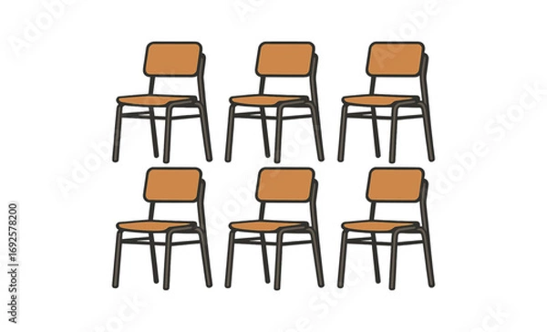 Fototapeta Set of six vibrant orange chairs on gradient background