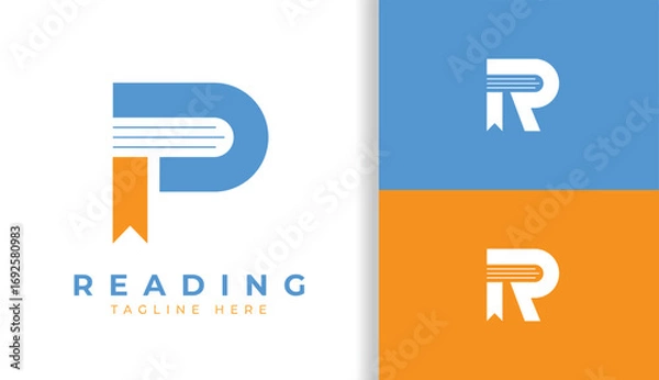 Obraz Letter P Logo with Bookmark Icon, Modern Minimalist Monogram Design