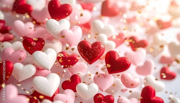 Fototapeta Floating hearts, confetti, soft colors