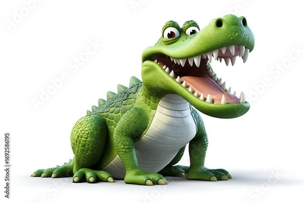 Fototapeta Playful cartoon crocodile character with exaggerated features, smiling against a plain background