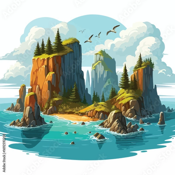 Fototapeta  Vector illustration of a cliff of an island