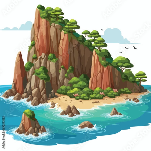 Fototapeta  Vector illustration of a cliff of an island