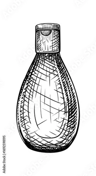 Fototapeta Vector hand drawn vintage illustration of cosmetic bottle in vintage engraved style. Package for shampoo, cream, tonic, lotion, serum. Black and white sketch isolated on white background