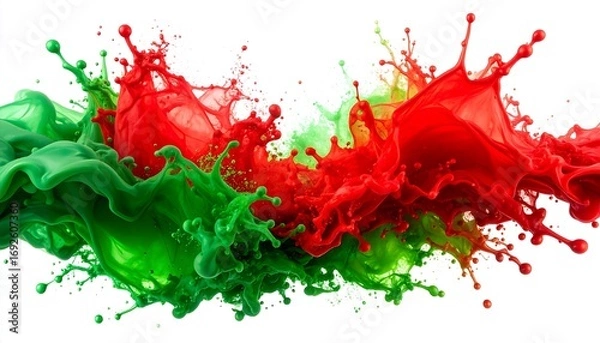Fototapeta Vibrant splashes of red and green paint