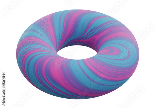 Obraz 抽象的な3Dレンダリングの青とピンクの渦巻き模様のドーナツ形状 鮮やかな色彩のサイケデリックな背景