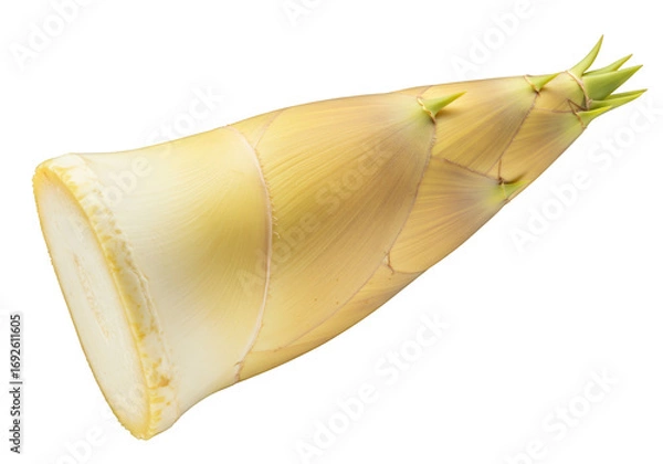 Obraz 透明背景に分離された茶色と緑色のタケノコのクローズアップ写真 春の食材の単独写真