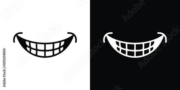Obraz Cartoon Smile Design Mouth with Teeth Isolated on White and Black Layouts