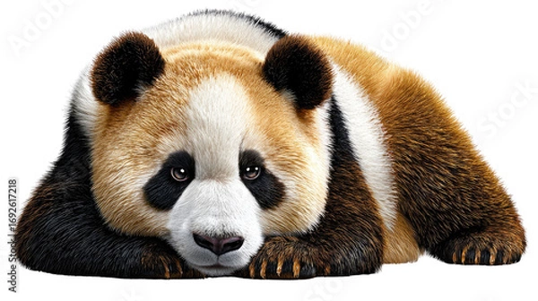 Fototapeta Rare Panda Resting: A unique panda with a striking blend of brown and white fur rests serenely, offering a glimpse into the enchanting world of wildlife.