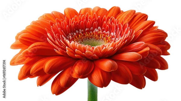 Fototapeta Gerbera Daisy in Full Bloom: A close-up shot of a vibrant, orange Gerbera daisy in full bloom, showcasing the intricate details of its petals.