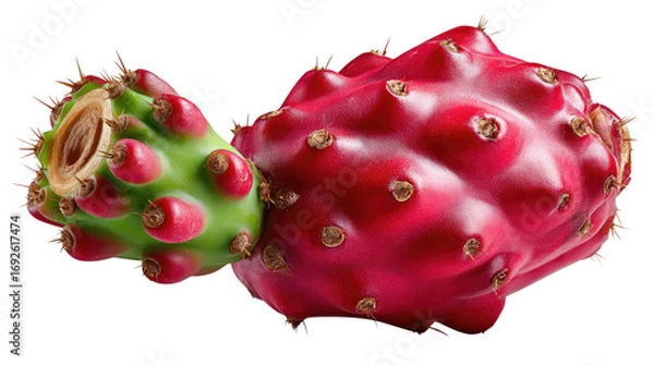 Fototapeta Prickly Pear Cactus Fruit: A vibrant close-up captures the unique textures and bold colors of a ripe prickly pear cactus fruit, showcasing nature's intriguing edible bounty.