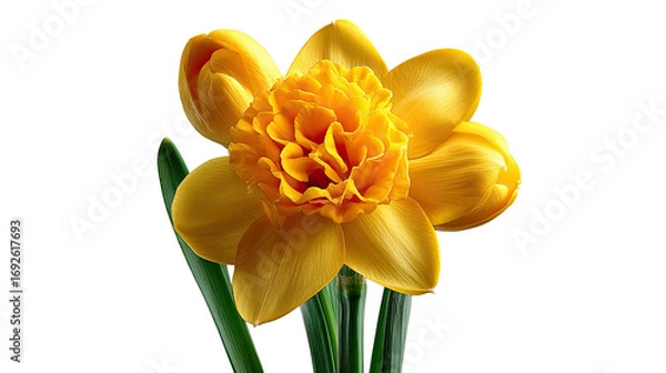 Fototapeta Golden Narcissus: A radiant yellow daffodil proudly presents its petals, showcasing delicate details and inviting viewers to celebrate the arrival of spring and the renewal of life.