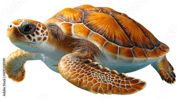 Fototapeta Majestic Sea Turtle: A captivating photograph showcases a solitary sea turtle, its intricate shell patterns a masterpiece of nature, gliding effortlessly.