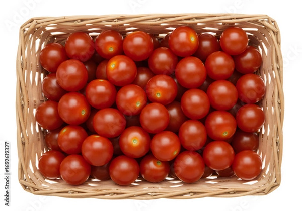 Obraz バスケットの中の多数の熟したミニトマトのトップビュー透明背景