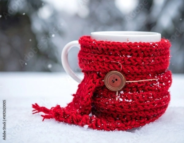 Fototapeta Cozy winter mug in snow