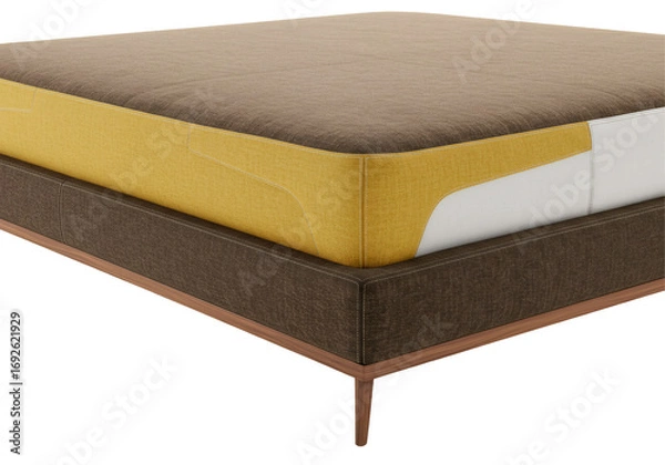 Obraz 断面図のマットレス 複数の層の茶色ベージュと黄色の素材 快適な寝具製品 透明な背景に分離