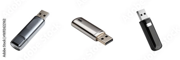Fototapeta Set of a pen drive isolated on transparent background.