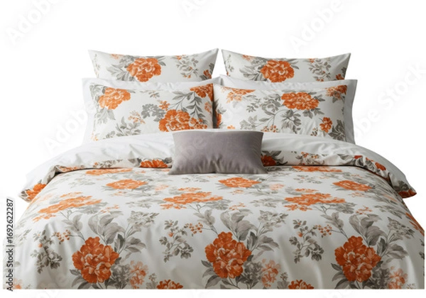 Obraz オレンジと白の花柄寝具セット透明背景に分離された模様の柔らかいテキスタイル