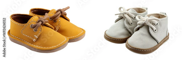 Fototapeta Set of a baby shoes isolated on transparent background. 