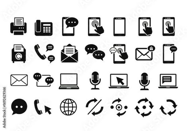 Fototapeta Communication and Technology Icons – Devices, Messaging, and Interaction in Minimal Line Art