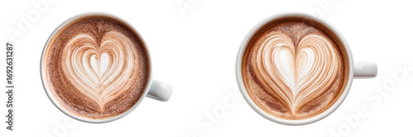 Fototapeta Set of a heart latte art in a mug isolated on transparent background.