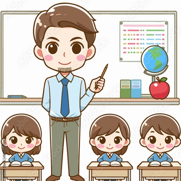 Fototapeta Vector illustration of teacher teaching activities in class