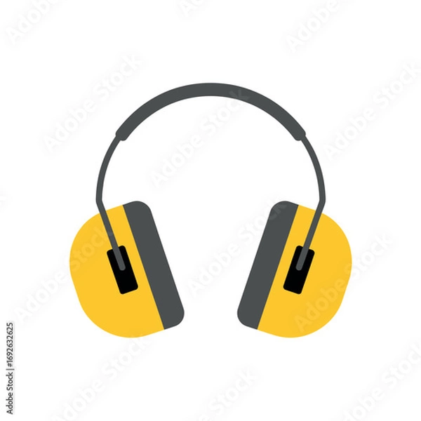Obraz Yellow and gray earmuffs on a white background headphones hearing protection