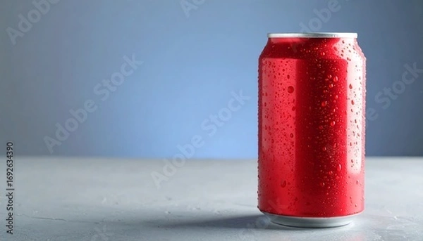 Fototapeta Red soda can on a gray surface