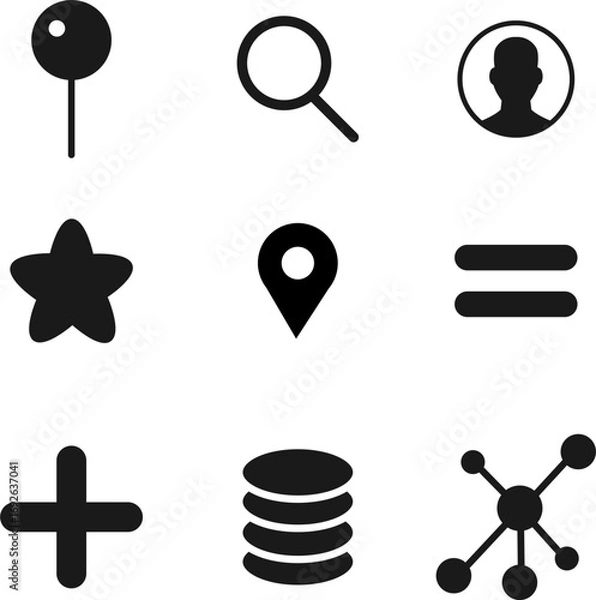 Fototapeta Simple Flat Black Basic UI Icon Set for Website and Application