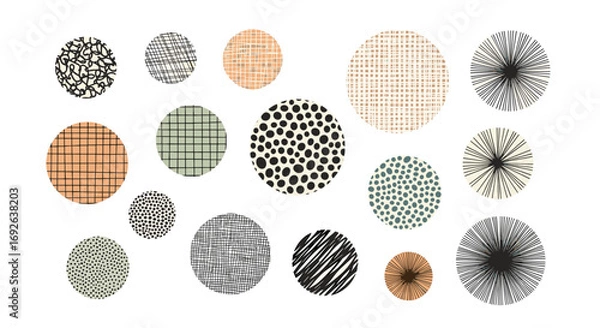 Fototapeta A collection of diverse textured circles in various sizes and colors offering unique visual interest