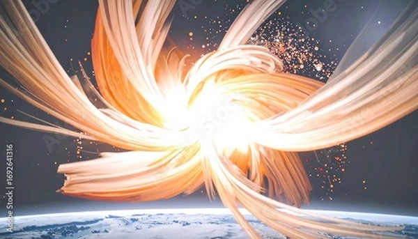 Fototapeta Abstract swirling energy explosion around a planet