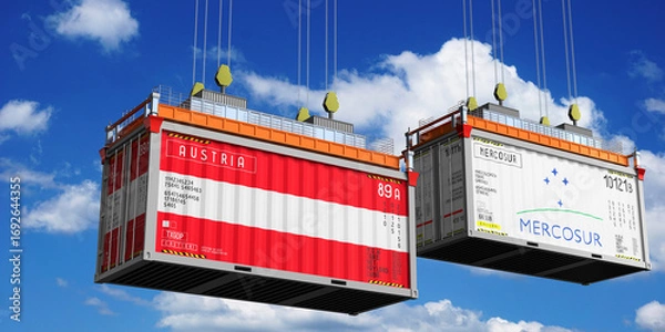 Fototapeta Shipping containers with flags of Austria and Mercosur