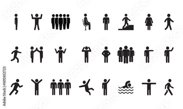 Fototapeta Set of people icons. Person walking, running, swimming. Vector illustration eps file. icon