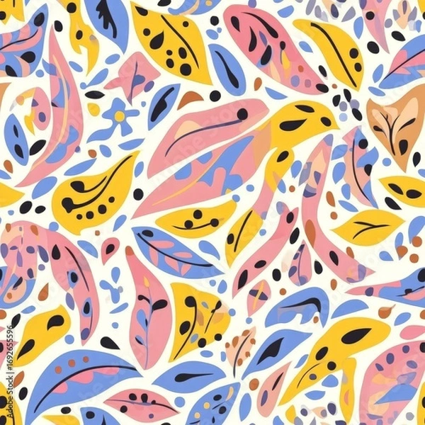 Fototapeta A colorful pattern of leaves and flowers