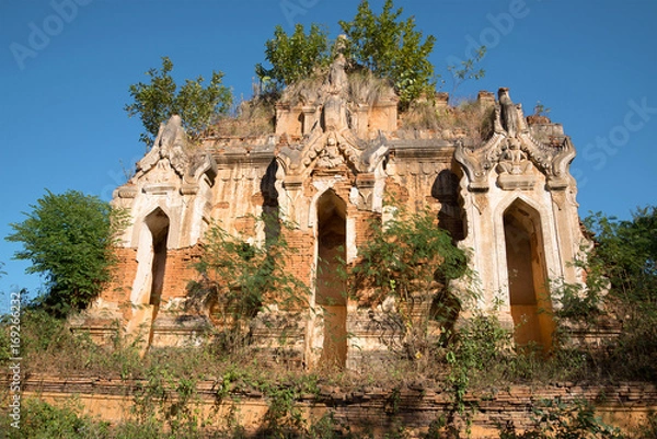 Obraz Ruins of the ancient Buddhist temple in the territory of a pagoda of Shwe Indein Pagoda. Vicinities of the Inle lake, Burma