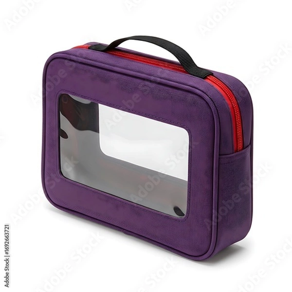 Fototapeta pencil bag with clear window for labeling student name, isolated on white background