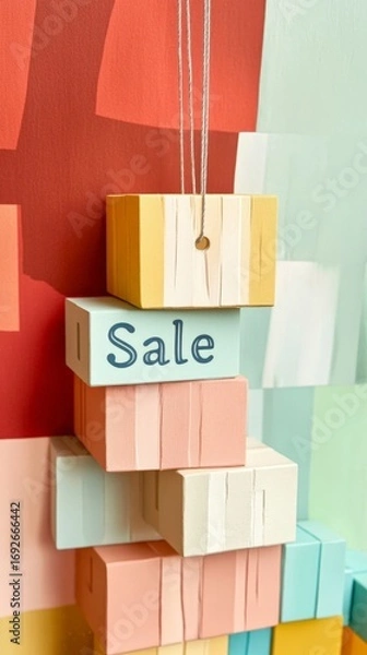 Fototapeta A stack of wooden blocks with the word Sale written on them