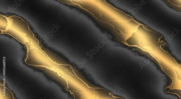 Fototapeta Abstract golden veins on a dark gray  liquid fluid effect black marble