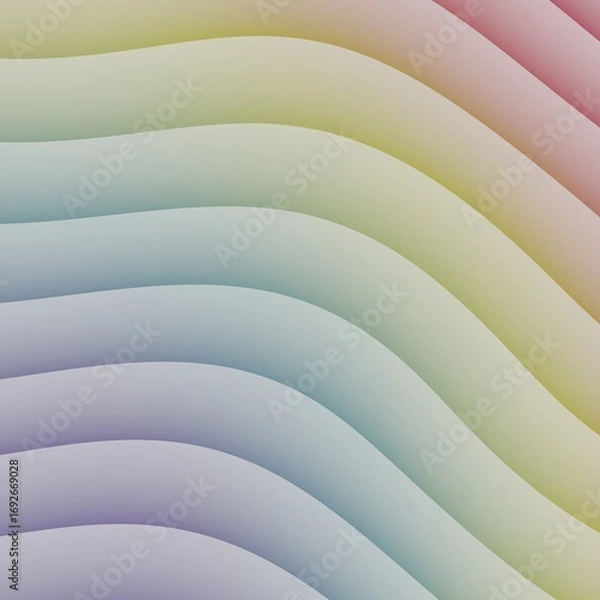 Obraz A seamless abstract pattern with wide, diagonal waves in a soft gradient of purple, blue, yellow, and pink. This modern design is perfect for backgrounds and digital projects.