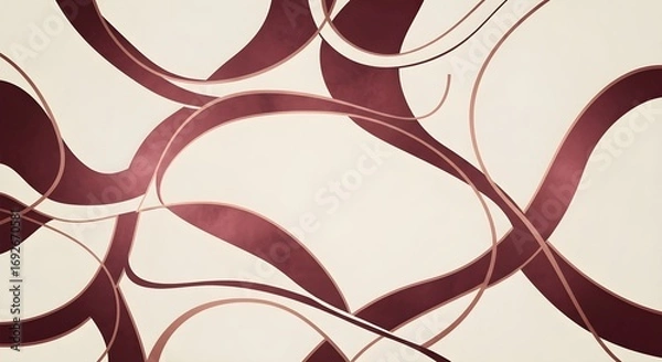 Fototapeta Abstract flowing lines in burgundy and rose gold on a cream pattern texture