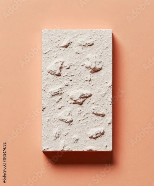 Fototapeta A white block with a rough texture is on a red background