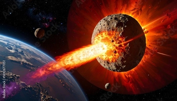 Obraz Planet collision. Huge space explosion