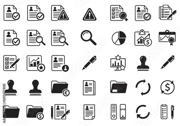 Fototapeta Professional business icons for finance, legal, and administrative tasks, perfect for presentations and reports