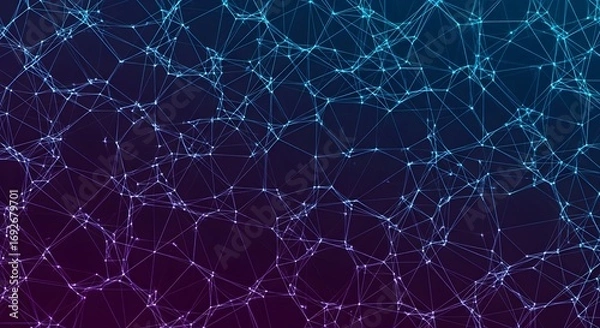 Fototapeta Abstract network of glowing nodes and interconnected lines on a dark gradient